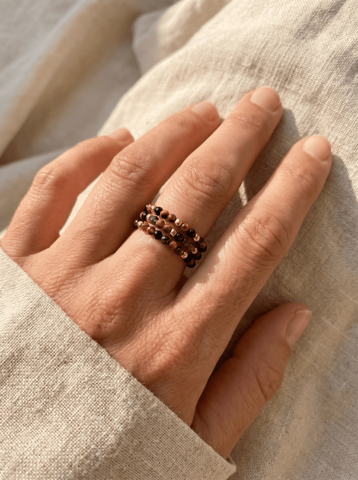 Bague Strength - Oeil de Tigre & Obsidienne - Joia Bijou