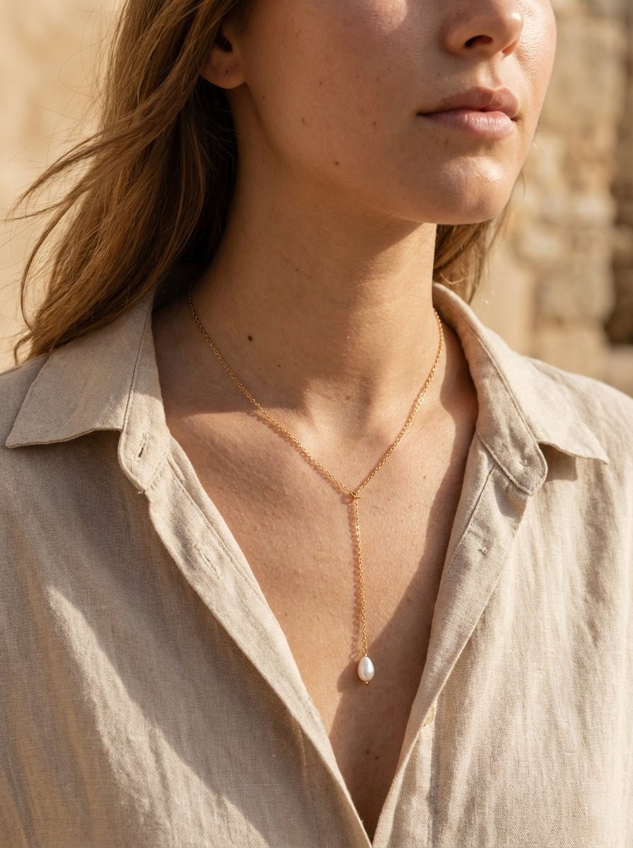 Collier Cravate Ma Perle - Gold Filled 14k et Perle de Culture - Joia Bijou