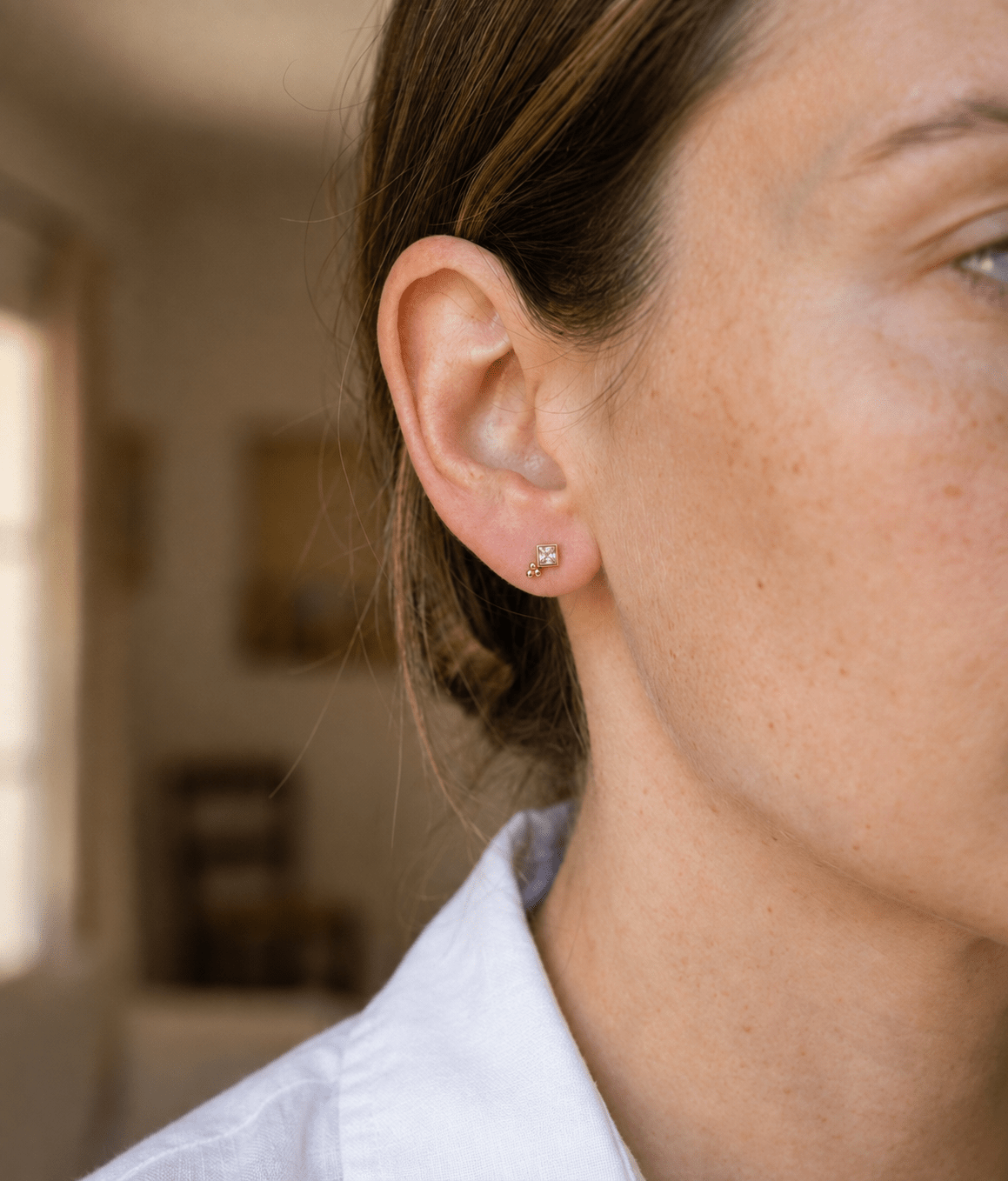 Puce d’Oreille Roz Dorée – Plaqué Or 750/000 - Joia Bijou